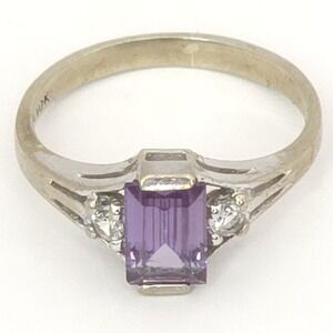 10k Yellow Gold Emerald Cut Purple Blue Synthetic Alexandrite Ring Size 2.25
